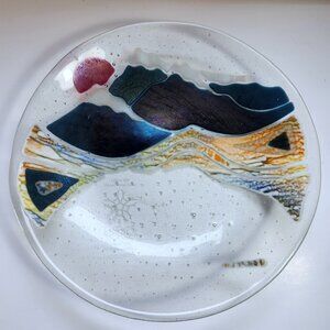 Olympic Bowl Art Glass Platter Winter Calgary '88 Large 13" Diameter Vintage